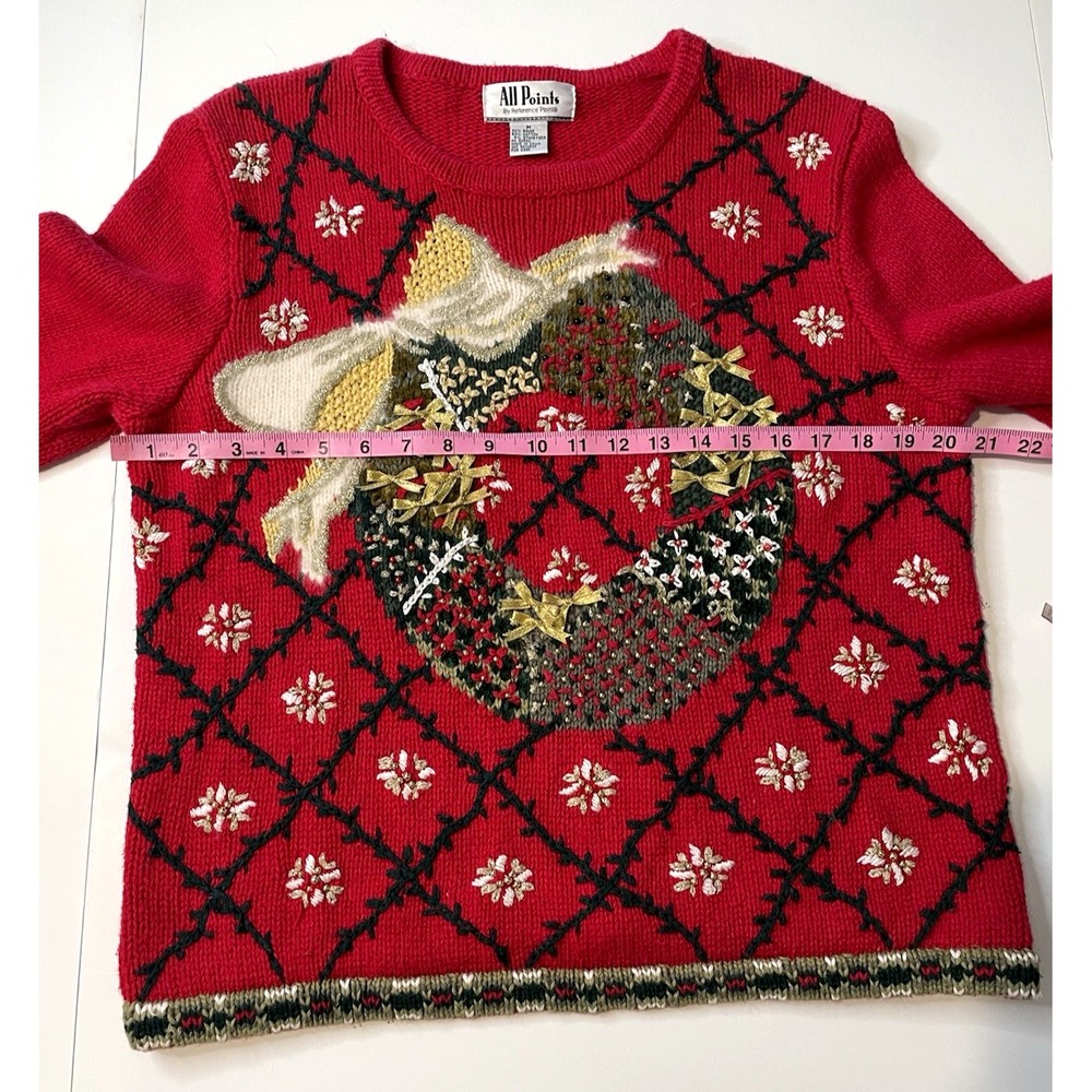 Vtg All Points Womens Holiday‎ Wreath Sweater Size M Chunky Knit Art to Wear 90s - Picture 11 of 14
